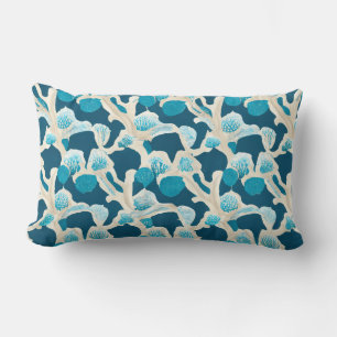 Blue Abstract Ocean Floor   Coastal Pattern Lumbar Pillow