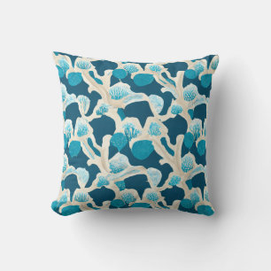 Blue Abstract Ocean Floor   Coastal Pattern Throw Pillow