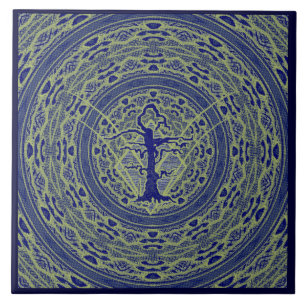 Blue Abstract Old Withered Tree Style 5 Tile