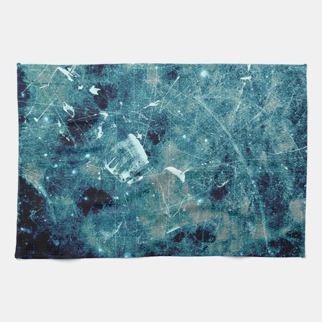 Blue abstract paint grunge style digital art kitchen towel (Horizontal)