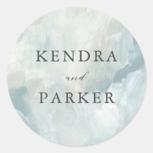 Blue Abstract Painted Brushstrokes Wedding Classic Round Sticker