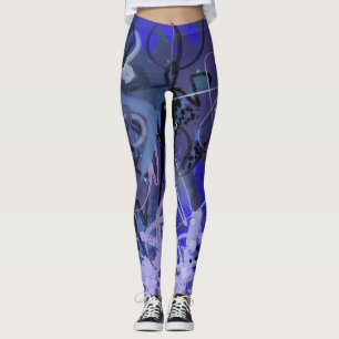 Blue abstract painting leggings
