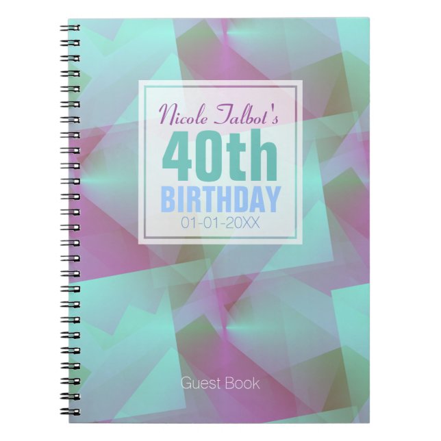 Blue Abstract pastel 40th Birthday Guest Book 4a (Front)
