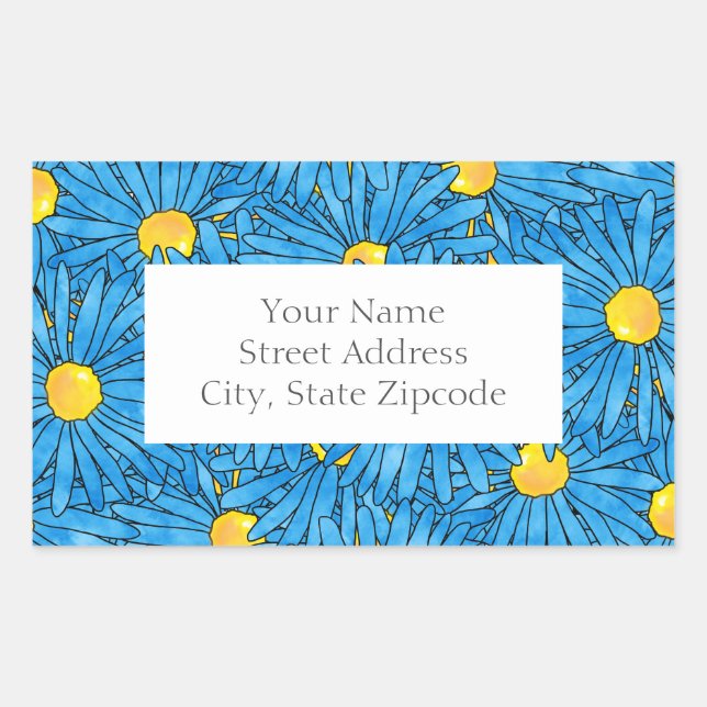  Blue Abstract Pen & Watercolor Asters labels (Front)