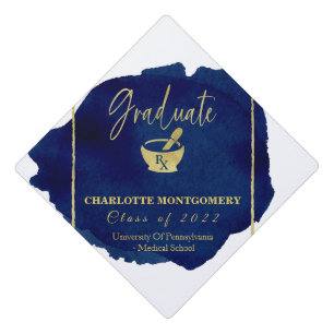 Blue Abstract Pharmacy School Graduation  Graduation Cap Topper