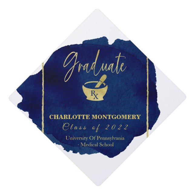 Blue Abstract Pharmacy School Graduation  Graduation Cap Topper (Front)