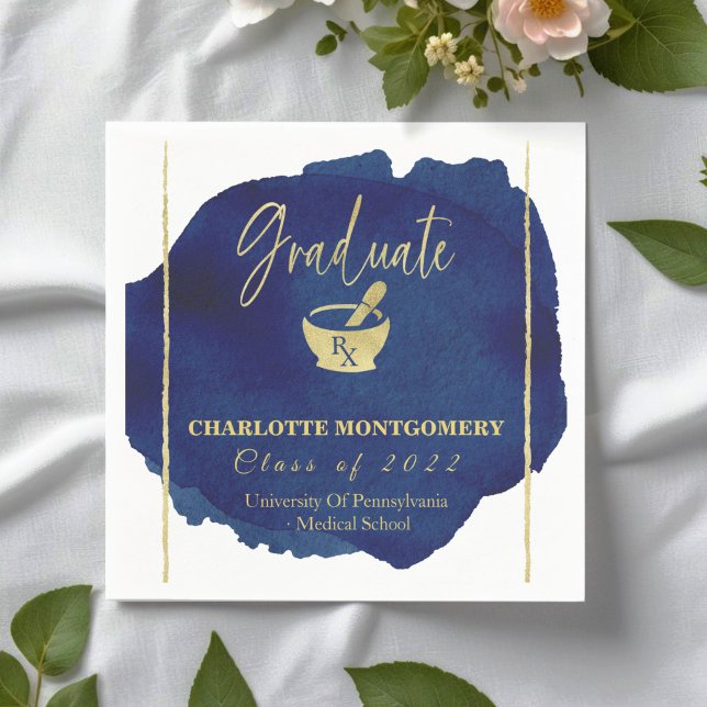 Blue Abstract Pharmacy School Graduation Napkin (Creator Uploaded)