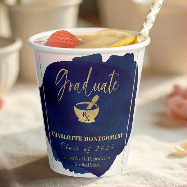 Blue Abstract Pharmacy School Graduation Paper Cups (Creator Uploaded)