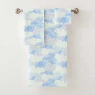 Blue Abstract Rain Cloud Sky Patterned Bath Towel Set