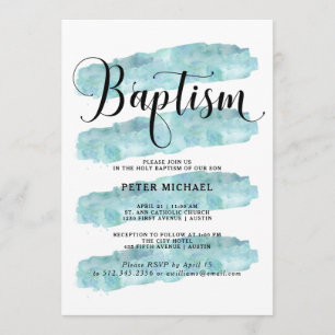 Blue Abstract Stripes   Watercolor Baptism Invitation