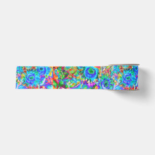 Blue abstract sunflower floral watercolor painting grosgrain ribbon