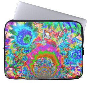 Blue abstract sunflower floral watercolor painting laptop sleeve
