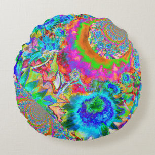 Blue abstract sunflower floral watercolor painting round pillow