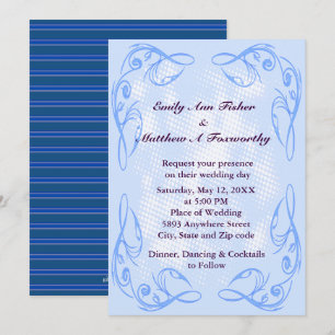Blue Abstract Swirl Border Wedding Invitation