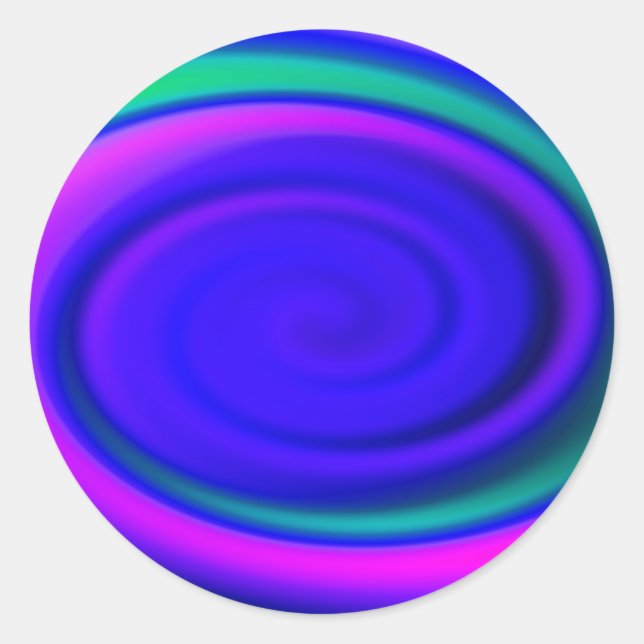 Blue Abstract Swirl Pattern Classic Round Sticker (Front)