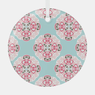 Blue abstract tiles: cute vintage. glass ornament