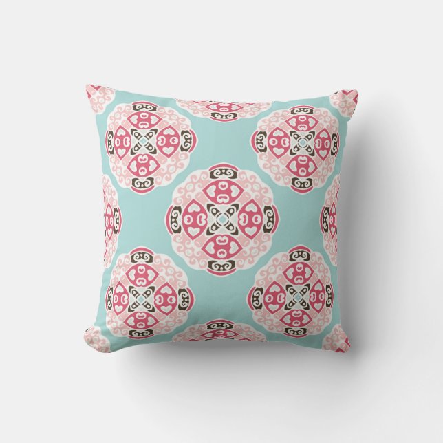 Blue abstract tiles: cute vintage. throw pillow (Front)