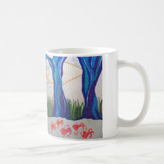 Blue abstract tree & fish design. coffee mug