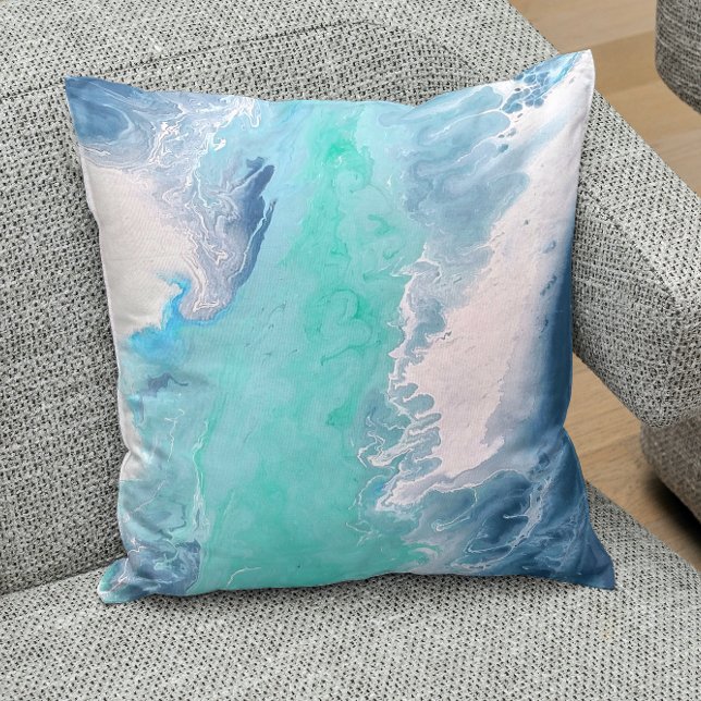 Blue Abstract Water Waves Throw Pillow Vibrant (Creator Uploaded)