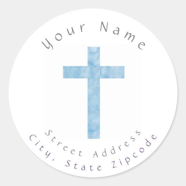 'Blue Abstract Watercolor Cross' Address Label (Front)