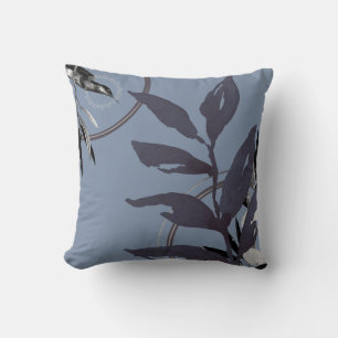Blue Abstract Watercolor Leaves Throw Pillow