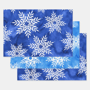 Blue Abstract Watercolor Snowflakes Wrapping Paper Sheet