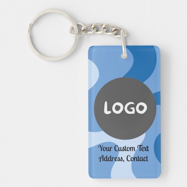 Blue Abstract Wave Double-Sided Custom Business Keychain (Front)