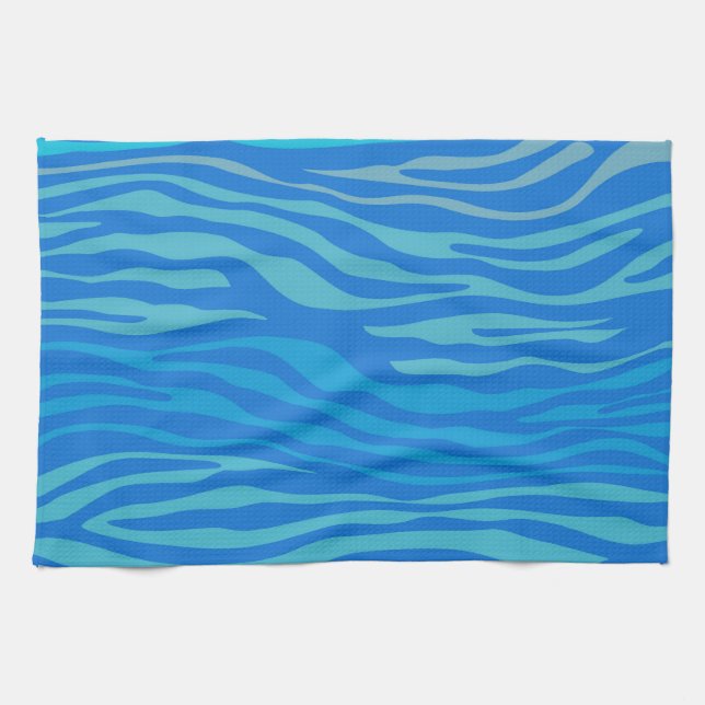 Blue Abstract Zebra Stripe Kitchen Towel (Horizontal)
