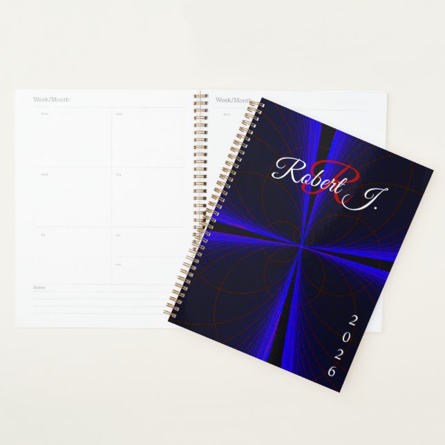 Blue Accent Clover Leaf Geometric Spiral Planner (Display)