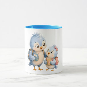 Blue Accent Mug Bird Siblings