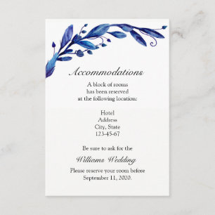 Blue accommodation. Winter wedding details. Info Enclosure Card