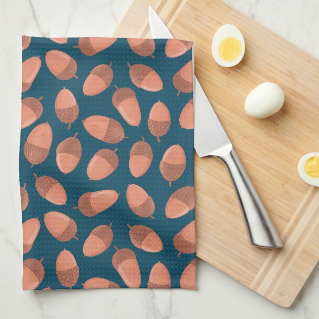 Blue Acorn pattern Kitchen Towel (Quarter Fold)