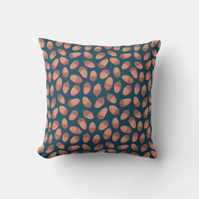 Blue Acorn pattern Throw Pillow (Front)