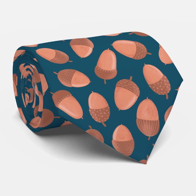 Blue Acorn pattern Tie (Rolled)