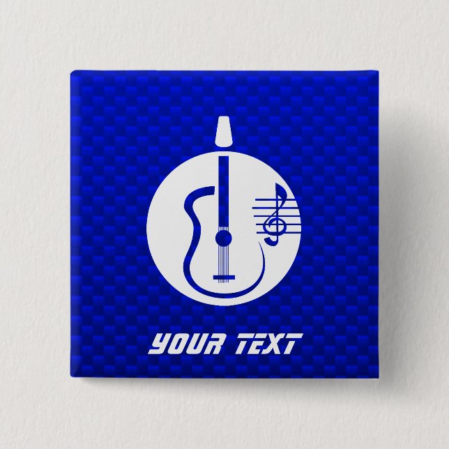 Blue Acoustic Guitar 2 Inch Square Button (Front)