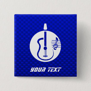 Blue Acoustic Guitar 2 Inch Square Button