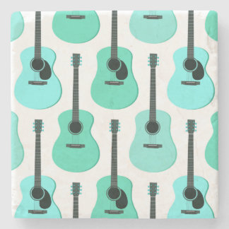 Blue Acoustic Guitars Pattern Stone Coaster