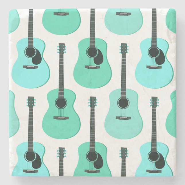 Blue Acoustic Guitars Pattern Stone Coaster (Front)
