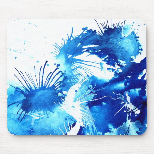Blue Acrylic Inks Floral Weird Abstract Painting Mouse Pad (Front)