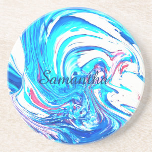 Blue Acrylic Painting Abstract Splatter Swirl  Coaster
