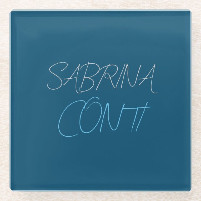 Blue Add Name Modern Minimalist Plain Glass Coaster (Front)