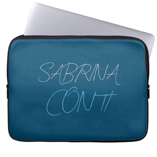 Blue Add Name Modern Minimalist Plain Laptop Sleeve (Front)