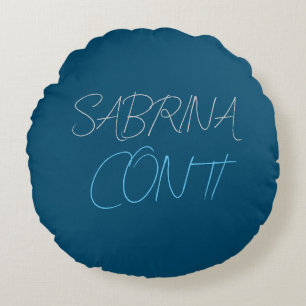 Blue Add Name Modern Minimalist Plain Round Pillow