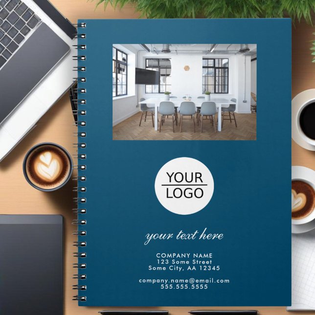 Blue Add your Logo Custom Text Promotion Photo Notebook (Creator Uploaded)