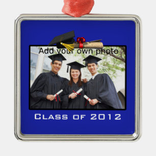 Blue Add your Photo / Year Graduation Metal Ornament