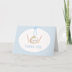 Blue Adorable Boy Bow Asian Dumpling Baby Shower Thank You Card