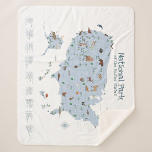Blue Adventure National Park Map Woodland Nursery  Sherpa Blanket