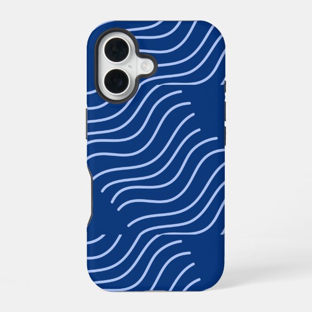 Blue Aesthetic Minimalist Wavy Patterned  iPhone 16 Case (Back)