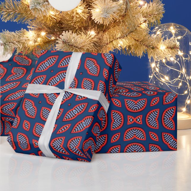 Blue African Ankara Pattern Wrapping Paper (Holidays)