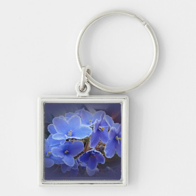Blue African Violets Keychain (Front)